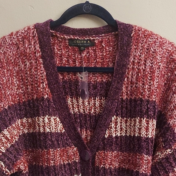 JOSEPH A Chunky Knit Striped V Neck Long Sleeve Button Down Cardigan Sweater - Picture 3 of 11